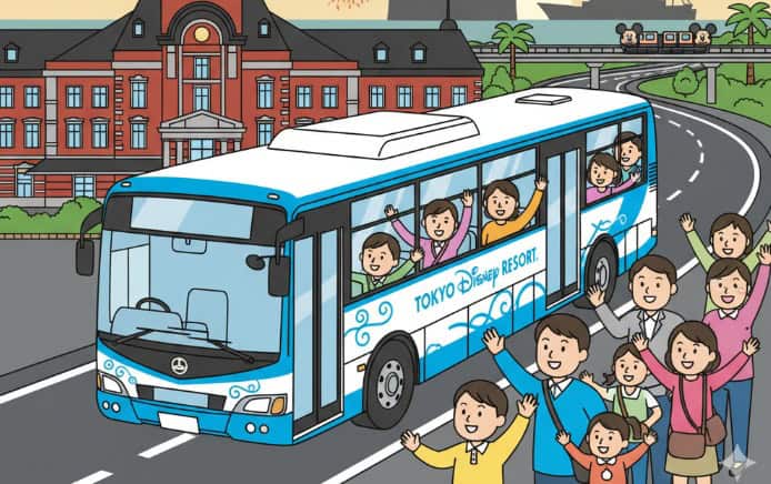 東京駅からディズニーランドへ向かうバスのイラスト