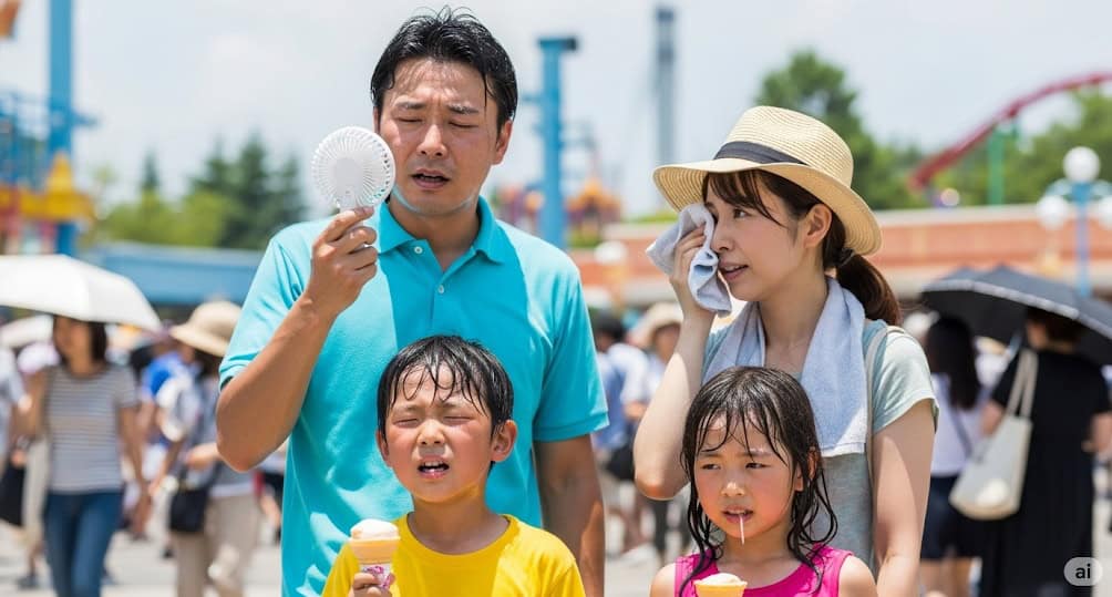 暑さにうだる家族