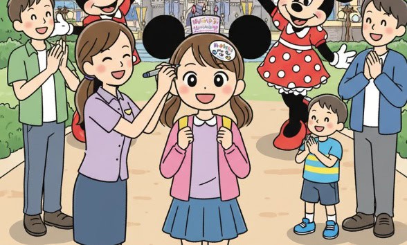 バースデーシールを頭に貼っている少女