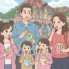 東京ディズニーシーでポップコーンを手に楽しむ人々のイラスト