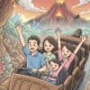 ディズニーシーのセンターオブジアースを楽しむ人々のイラスト