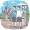 ディズニーランドの喫煙所を探している男性のイラスト