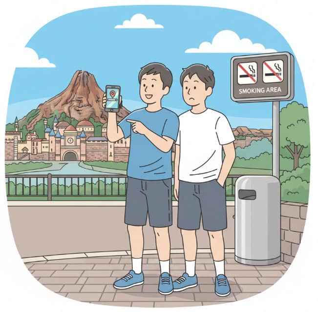 ディズニーシーの喫煙所を探している男性のイラスト