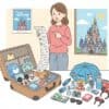 ディズニー旅行の持ち物リストを確認している女性のイラスト