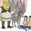 シュレックとディズニーキャラクターが困惑した表情で向かい合っているイラスト
