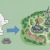 フロリダのディズニーワールドの広さを、東京23区と東京ドームと比較した地図と共に、地図を広げて話し合う日本の家族
