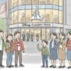 新宿大通りに位置するディズニーフラッグシップ東京の入り口を描いたシンプルなイラスト。