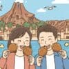 ディズニーシーのチキンレッグを食べているイラスト