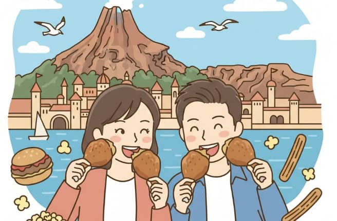 ディズニーシーのチキンレッグを食べているイラスト