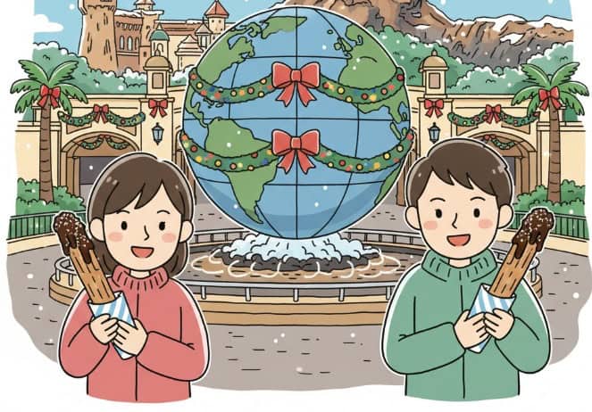 ディズニーシーのチョコレートチュロスと日本人カップル