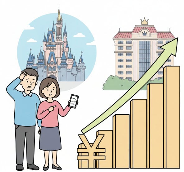 高騰するディズニーホテル宿泊料金に悩む日本人カップル