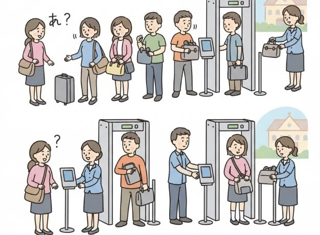 ディズニーリゾートの手荷物検査で友人が検査される中、自身は検査されない状況に戸惑う女性